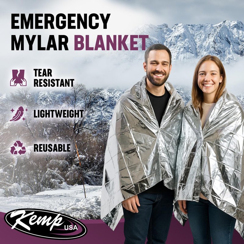 Kemp USA Emergency Mylar Blanket Pack of 25 Lightweight Thermal Reflective Survival Blanket First Aid Disaster Preparedness Camping Vehicle Bug Out Bag Emergency Supply Gear