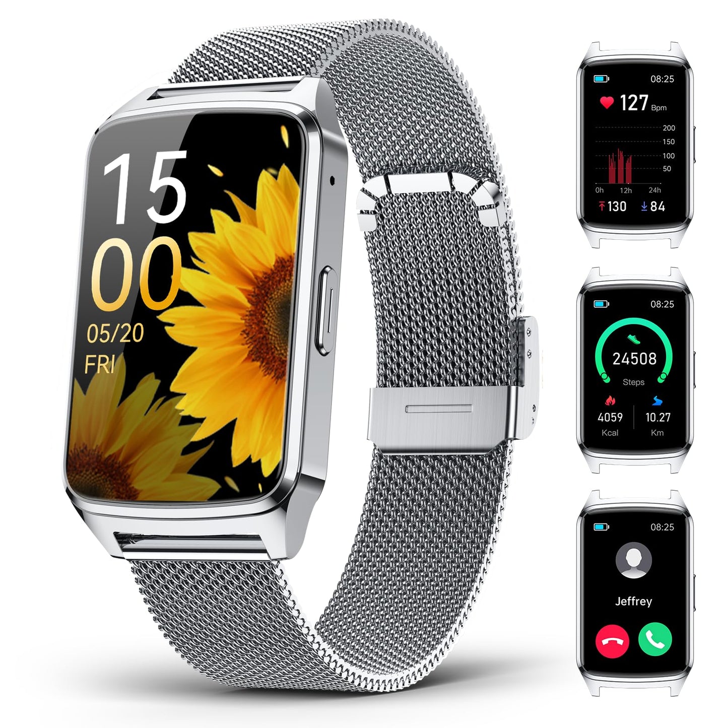 ChronArk Fitness Tracker Watch for Women Men, Step Counter Compatible with iPhone Android, IP68 Waterproof Activity Tracker with Sleep Monitor, 110+ Sports Pedometer (Cold Steel Silver, 1.57)