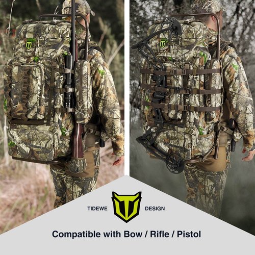 TIDEWE Hunting Backpack 5500cu with Frame and Rain Cover for Bow/Rifle/Pistol (Next Camo G2)