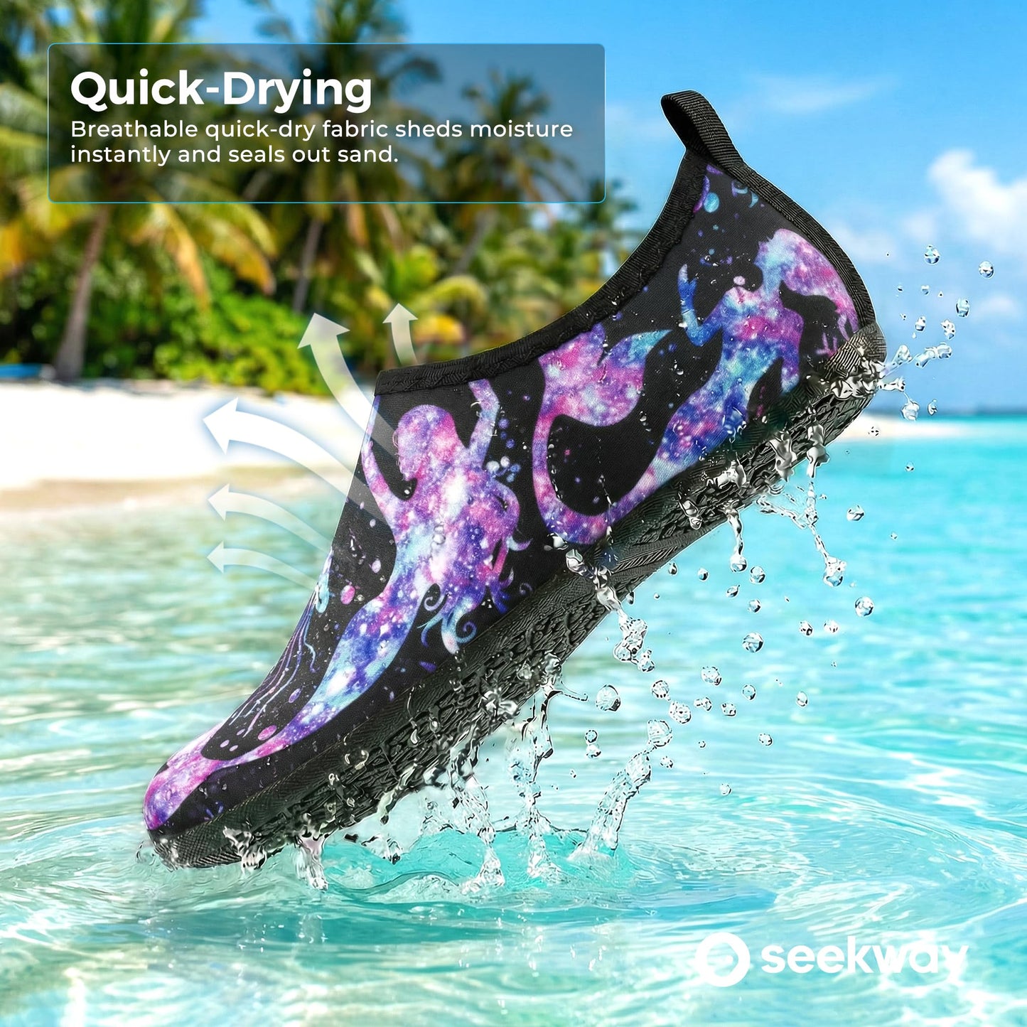 SEEKWAY Water Shoes Women Men Adult Quick-Dry Aqua Socks Barefoot Non Slip for Beach Swim River Pool Lake surf Black SK002(U)