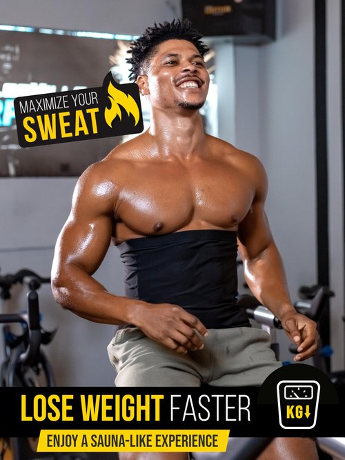 Sweat Spark Waist Trimmer for Men (Black, Large) - Sweat More, Shape Your Back & Abdomen, Wear During Workout