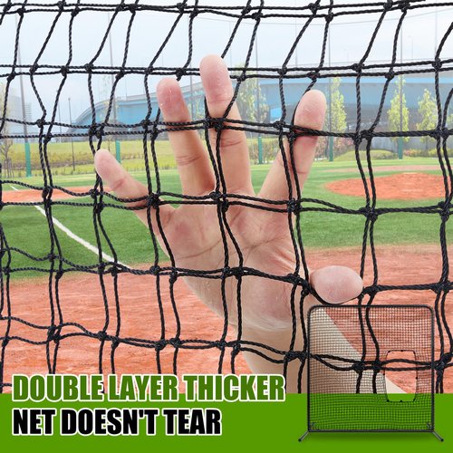 RoundFunny Baseball Pitching Net Screen 7ft x 7ft Softball Batting Machine Protective Screens with Steel Frame Carry Bag Cut-Out Through Net for Baseball Practice Training Equipment