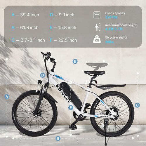 VARUN Electric Bike - Electric Bike for Adults Peak 500W Motor with Removable Battery - Up to 35Miles 20MPH 24'' Ebike with Front Fork Suspension and Adjustable Seat