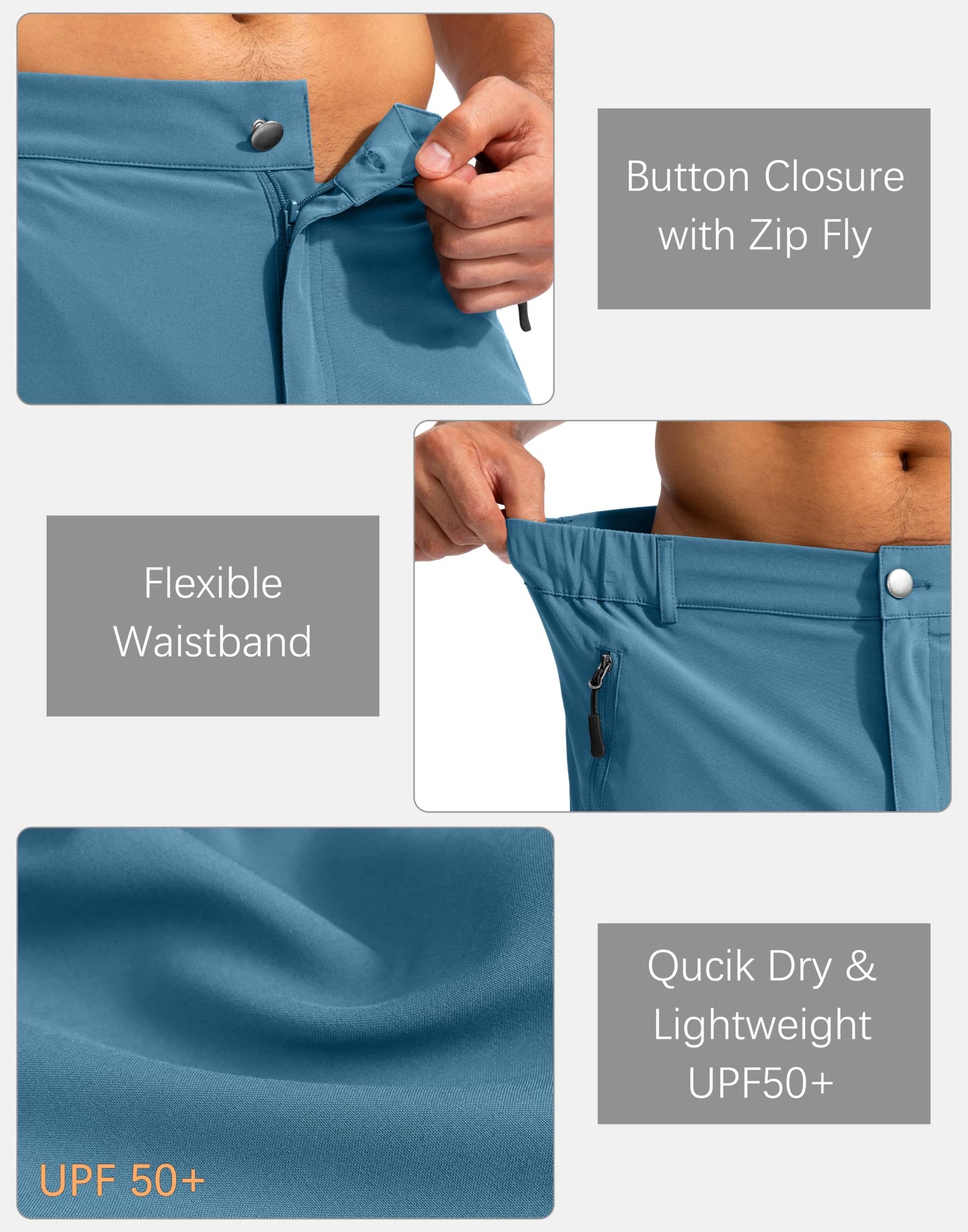 Pudolla Men's Hiking Cargo Shorts 9" Lightweight Outdoor Work Shorts for Men Travel Golf Camping Casual with 5 Zipper Pockets(Sea Blue Large)