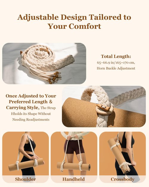 Eptusmey Yoga Mat Straps for Carrying, Handmade Braided Boho Bead Tassel Macrame Strap, Adjustable Thick Yoga Mat Carrier/Holder/Organizing, Stretching Band, Gifts for Women (Mat Not Included)