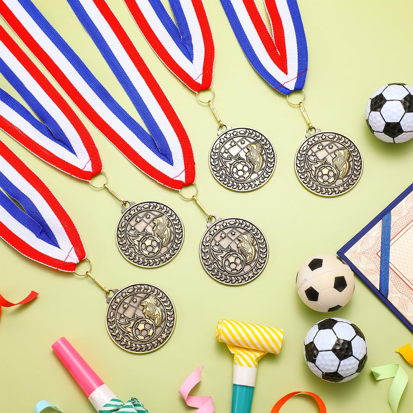 Remuuly 30 Pcs Gold Medals Bulk 2'' Basketball Soccer Baseball Volleyball Football Lacrosse Kickball Cheer Bowling Trophy Medals for Awards for Sports Participation Winner Gift(Gold,Soccer)