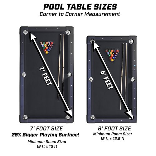 GoSports 7 ft Billiards Table - Portable Pool Table - Includes Full Set of Balls, 2 Cue Sticks, Chalk, and Felt Brush - BLACK