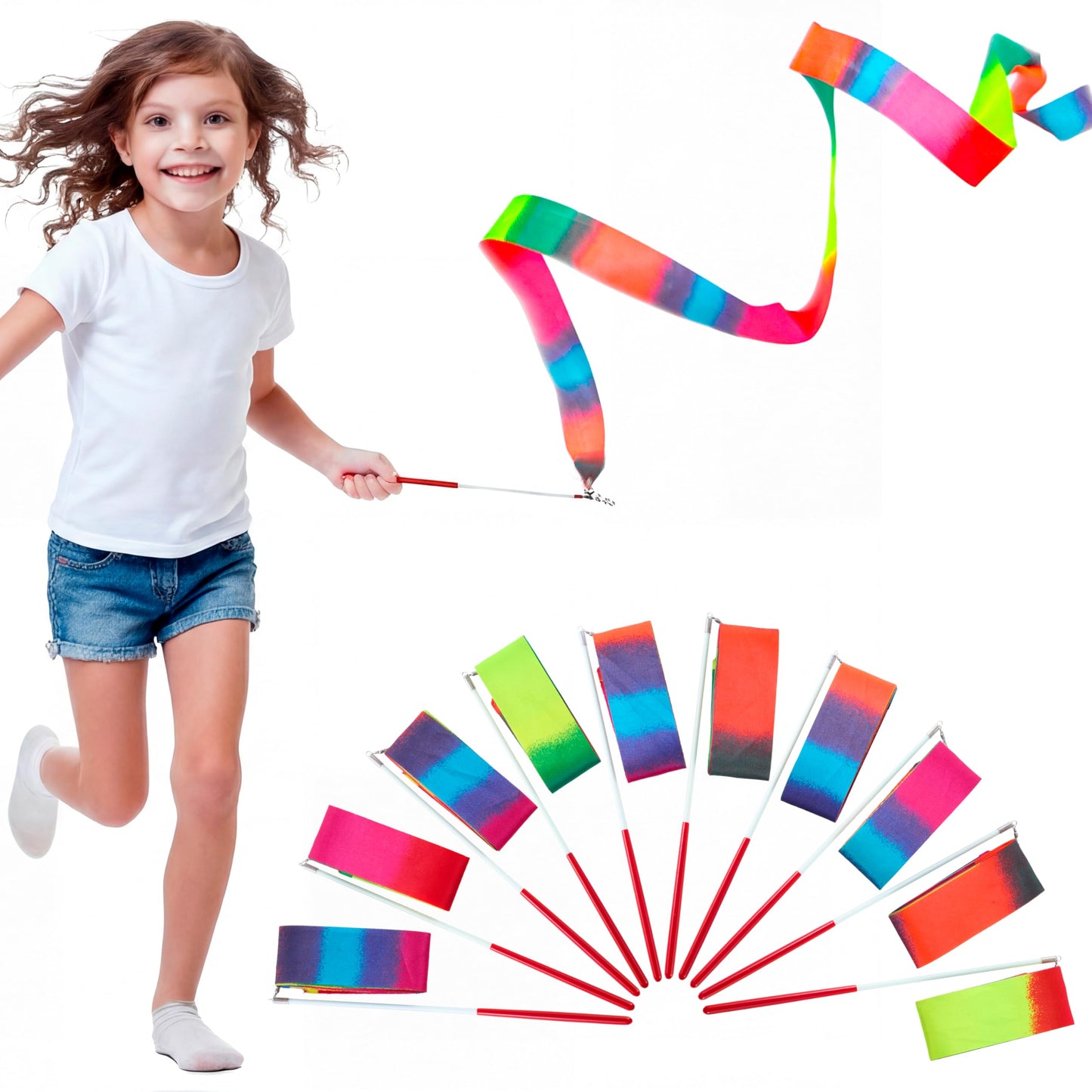 JOYIN 10 Pcs Ribbon Dancing Wands Party Favors Set, Dance Ribbon Gymnastics Ribbon Wand, Princess Birthday Party Favors for Kids, Carnival Prizes, School Goody Bag Stuffers