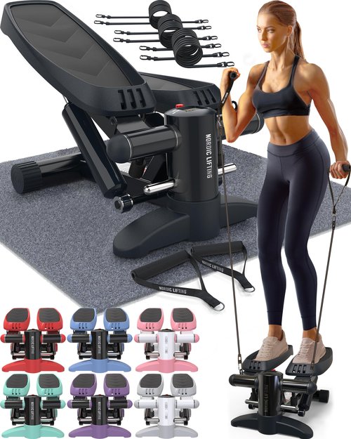 Nordic Lifting Mini Stepper & Stair Climber – Black– Compact Fitness Stepper w/Resistance Bands, LCD Monitor, 330LB Weight Limit – Home Leg & Thigh Workout Machine
