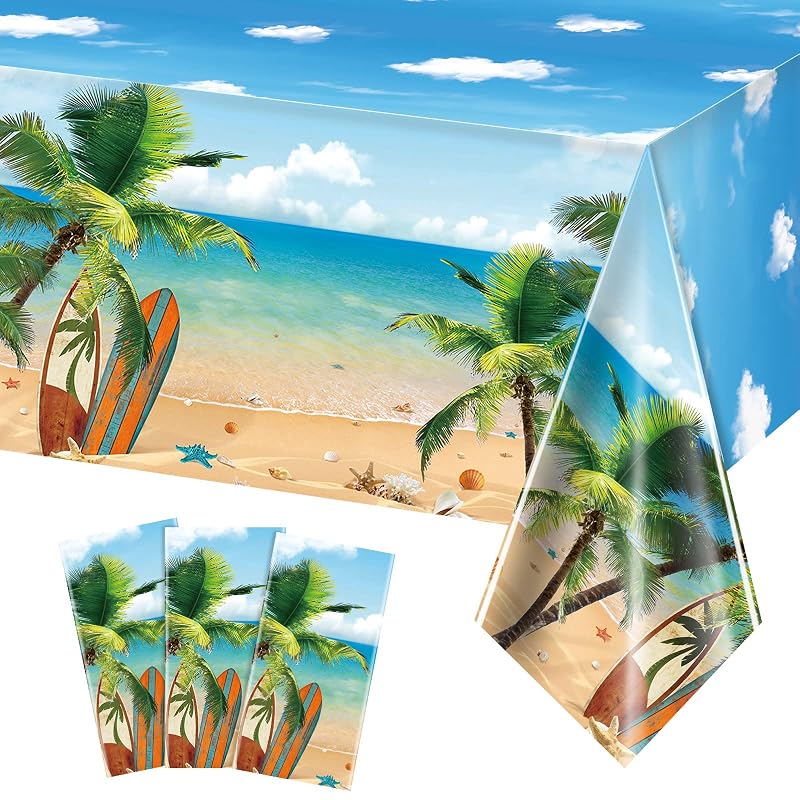 3-Piece Hawaiian Beach Tablecloths Set, 137 x 274 cm Plastic Party Cover