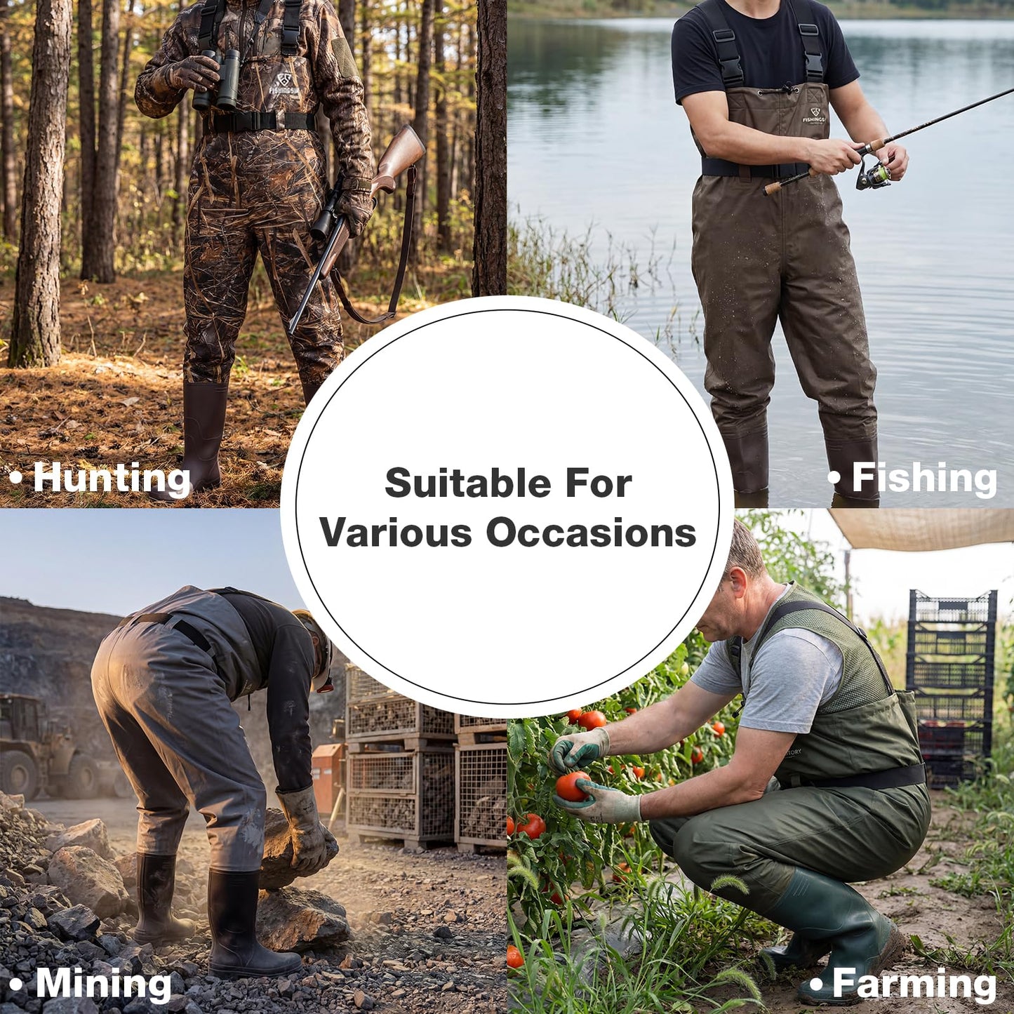 FISHINGSIR Fishing Waders for Men, 2-Ply Nylon/PVC Waterproof Women Chest Wader with Boots, Bootfoot Hunting Waders Green