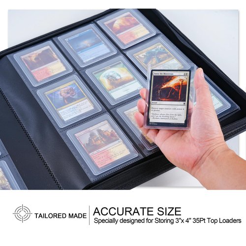 D DACCKIT Toploader Binder, Holds 288 Toploaders, 9 Pocket Top Loader Binders with Sleeves for 3" x 4" Rigid Card Holders for Trading Cards or Sports Cards in 3 x 4'' Toploaders - Black