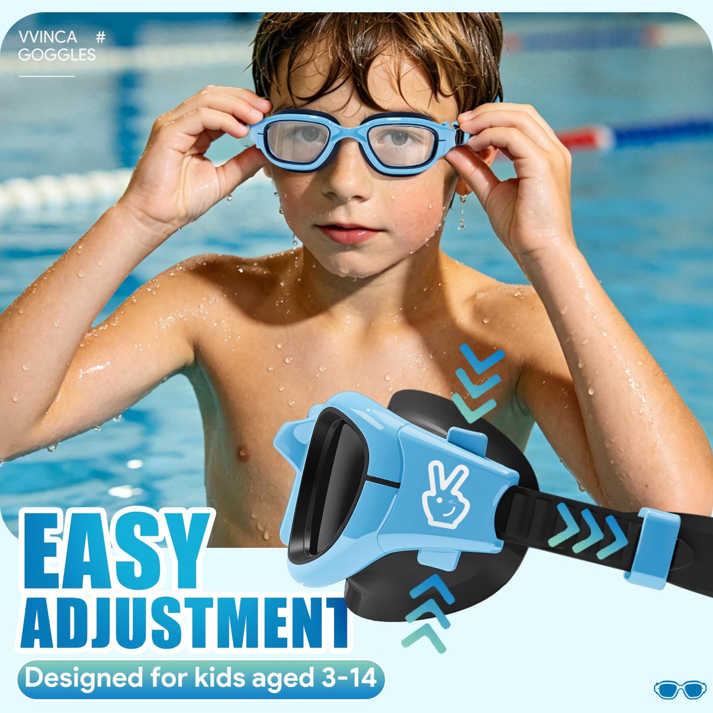 Vvinca Kids Swim Goggles, Swimming Goggles for Toddlers Kids 3-14 Anti-Fog UV Protection No Leak Pool Glasses for Boys Girls