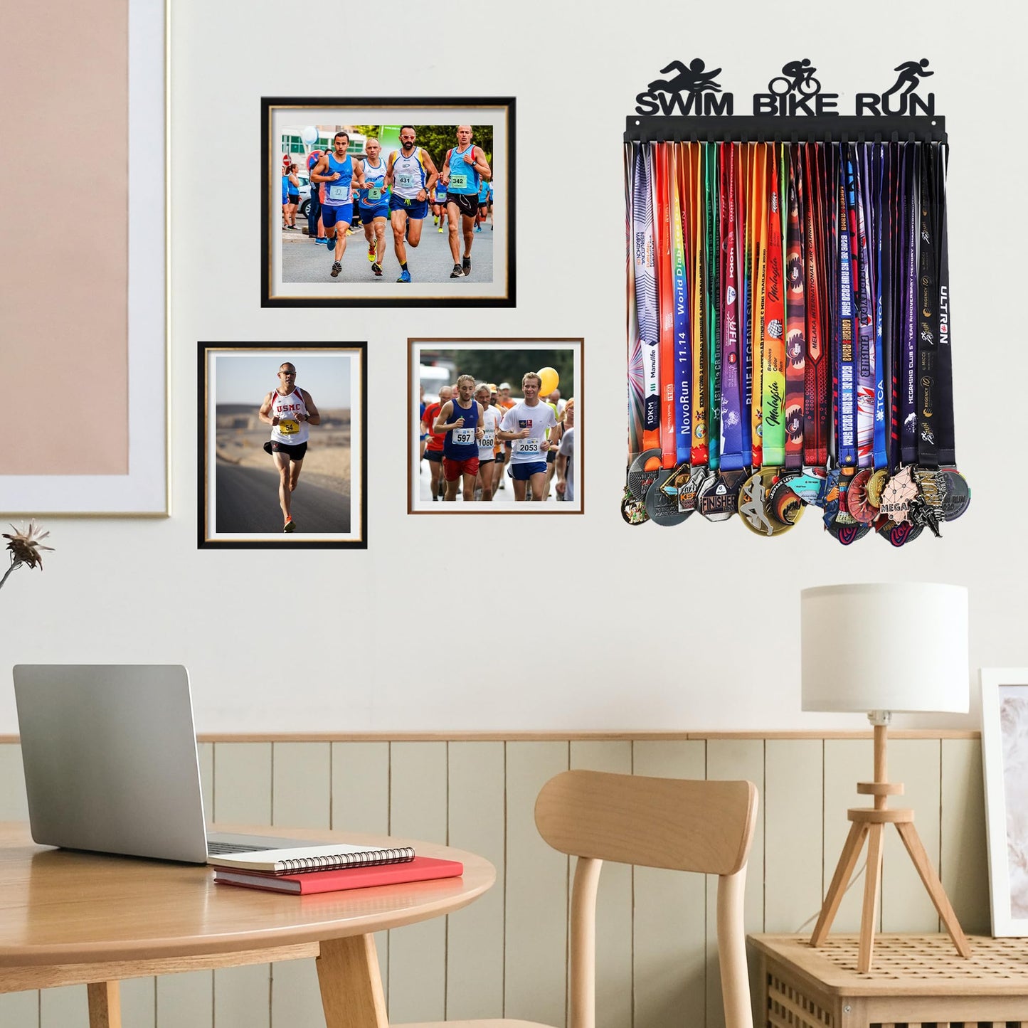 Goutoports Medal Holder Display-Ironman Triathlon Athletic Competition Medal Rack Display Wall Mounted-Over 60 Medals Easy to Install-HOL33