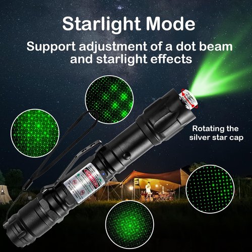 LETEAPII Green Light Flashlight Rechargeable, Long Range Adjustable Focus Tactical Beam for Outdoor Journeys, Camping, Presentations, TV/LED/LCD Screens, and Stargazing