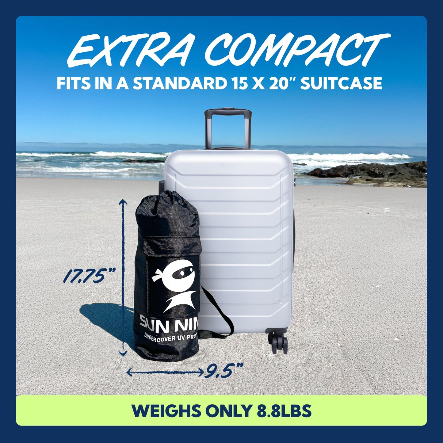 SUN NINJA Beach Tent Sun Shelter UPF50+ - Easy Pop Up Beach Canopy - Outdoor Shade for Camping Trips, Fishing, Backyard Fun Picnics - Sand Shovel, Ground Pegs & Stability Poles