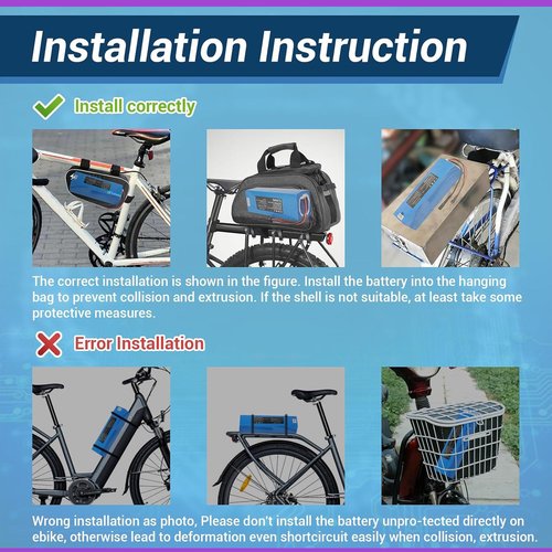 Electric Bike Battery 36V 48V 52V, Ebike Lithium Ion Battery with 2A Charger, Waterproof Case, Smart BMS, Replacement Charge, for 100W-2000W Electric Bike Scooter Motor (36V7AH)