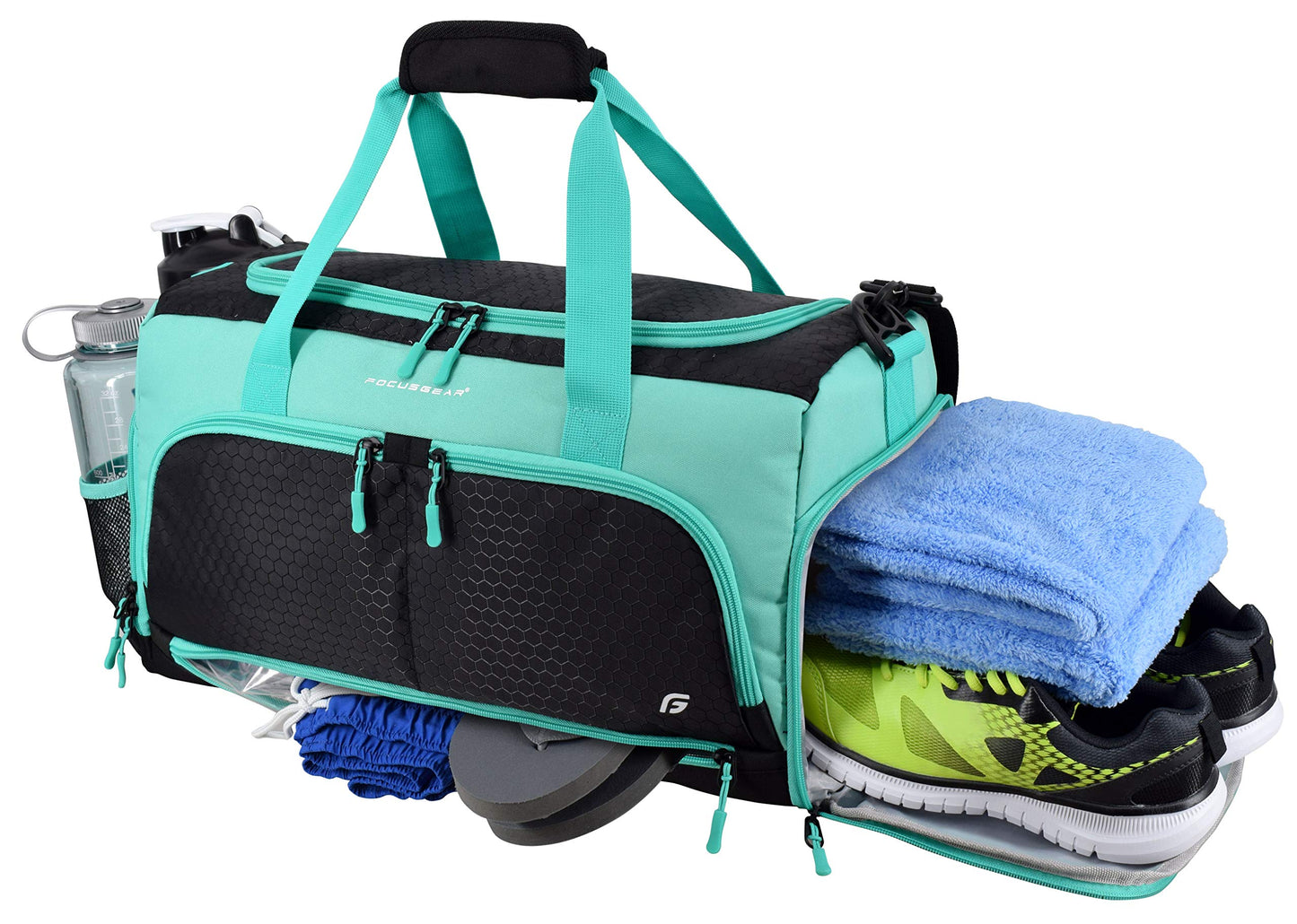 Ultimate Gym Bag 2.0: The Durable Crowdsource Designed Duffel Bag with 10 Optimal Compartments Including Water Resistant Pouch, Teal, Medium (20")