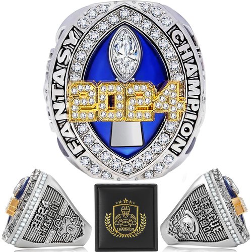 LANGE HOME Fantasy Football Ring 2024,Fantasy Football Championship Ring with High-Grade Gift Box,League Champion Trophy Rings Premium Award for Winner (BLUE, 11-D20.22MM-C65MM)