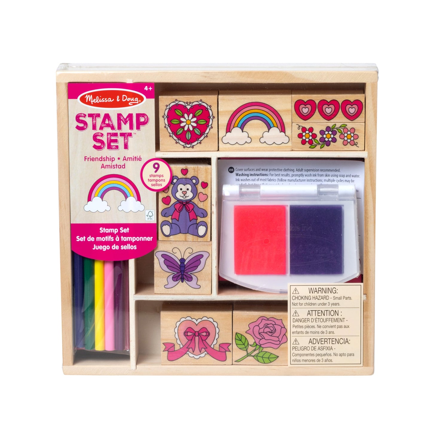 Melissa & Doug Friendship Wooden Stamp Set with 9 Stamps and 2-Color Inkpad - Kids Crafts and Art Supplies for Kids, Arts & Crafts for Ages 4+ - FSC Certified