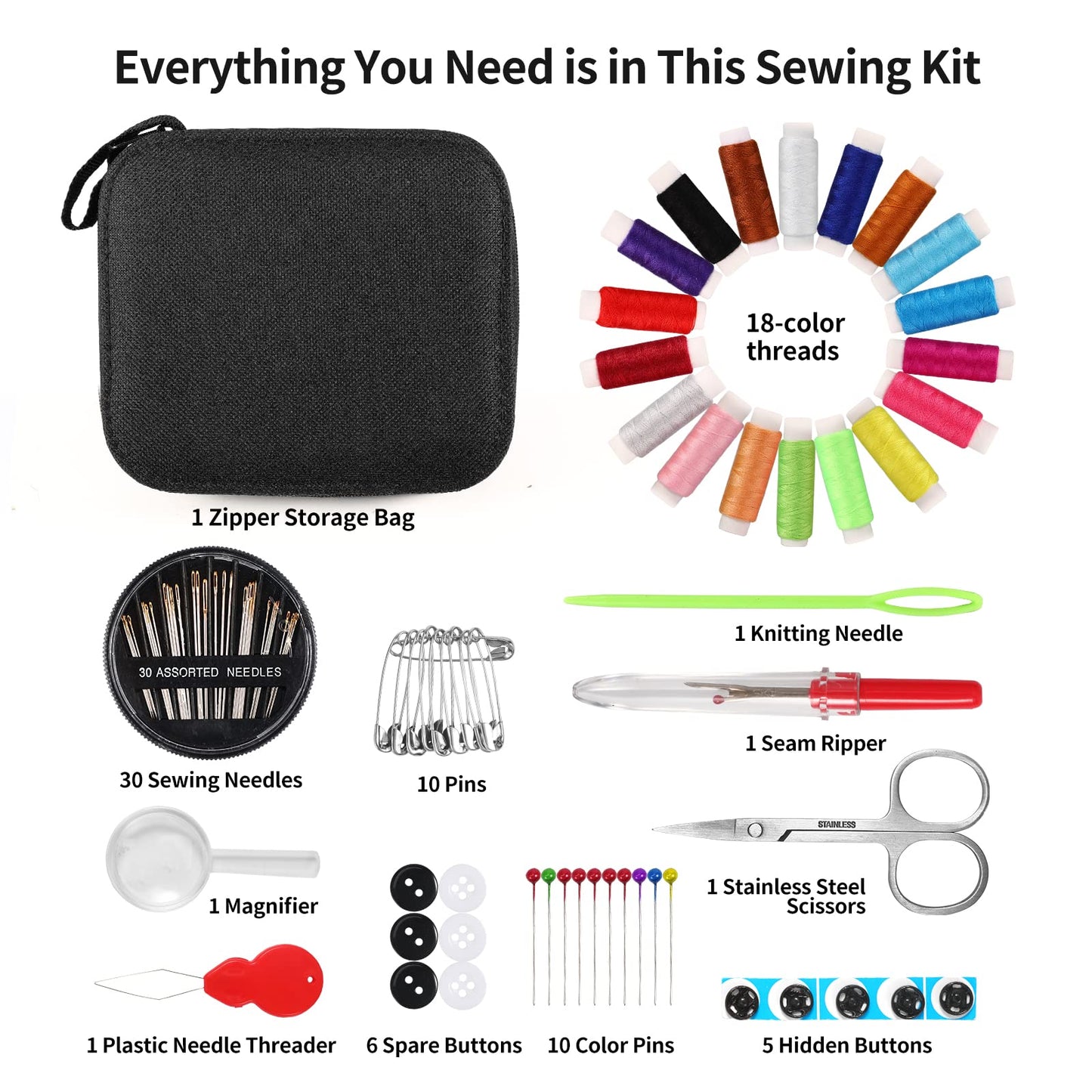 Sewing Kit Basic,Marcoon Needle and Thread Kit with Sewing Supplies and Accessories for Adults,Beginner,Home,Travel,Emergency Including Scissors,Measure Tape,Needle Threader and More