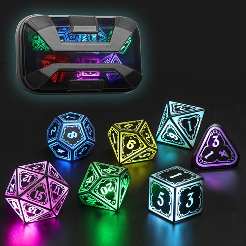 FONVGOGO Wireless Light Up Dice Set D and D RGB for Dungeons and Dragons,Cool LED DND Dice with Charging Box Rechargeable 7 Color Polyhedral Role Playing Dice for DND Gifts RPG(Astral Shard Black)