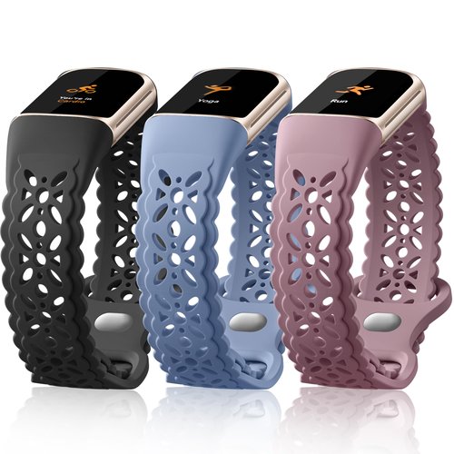 Maledan Floral Engraved Bands Compatible with Fitbit Charge 5 Band/Fitbit Charge 6 Band for Women, Charm Lace Silicone Soft Sport Watch Bands Bracelet Straps for Fitbit Charge 5/ Charge 6 Accessories