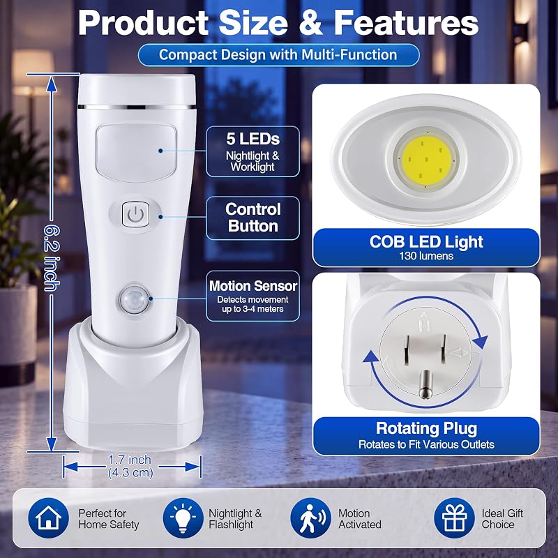 4 Pack 4-in-1 LED Emergency Lights for Power Outages, White - Variation: White+4