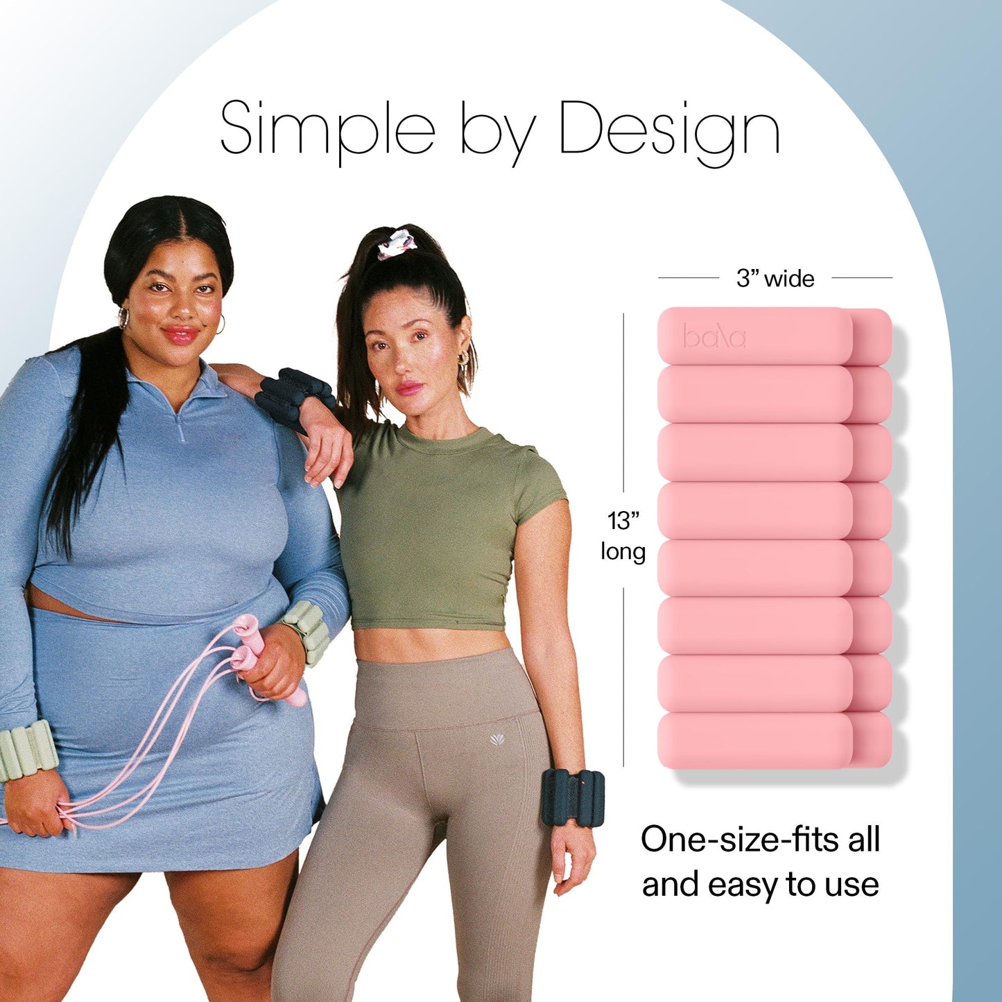 Bala Bangles Wrist & Ankle Weights for Women & Men (Blush) - 1 Pound Adjustable Silicone Weighted Bracelet Set for Gym, Yoga, Pilates, Cardio & Strength Training - Wearable Arm & Leg Workout Weights