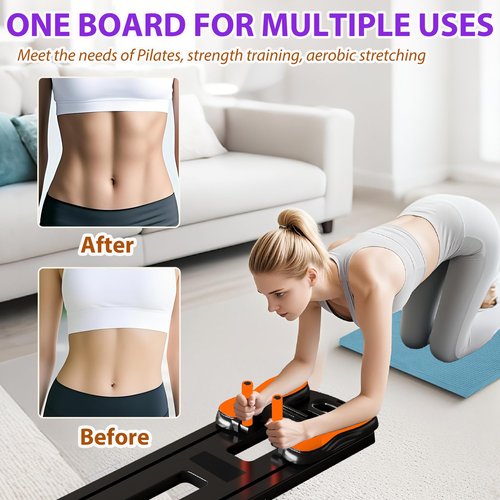 Pilates Board, Foldable Pilates Reformer Machinet with Phone Holder, 7-in-1 Multi-Purpose Portable Pilates Reformer Machine Home Pilates Kit for Home Workout, Fitness, Exercise