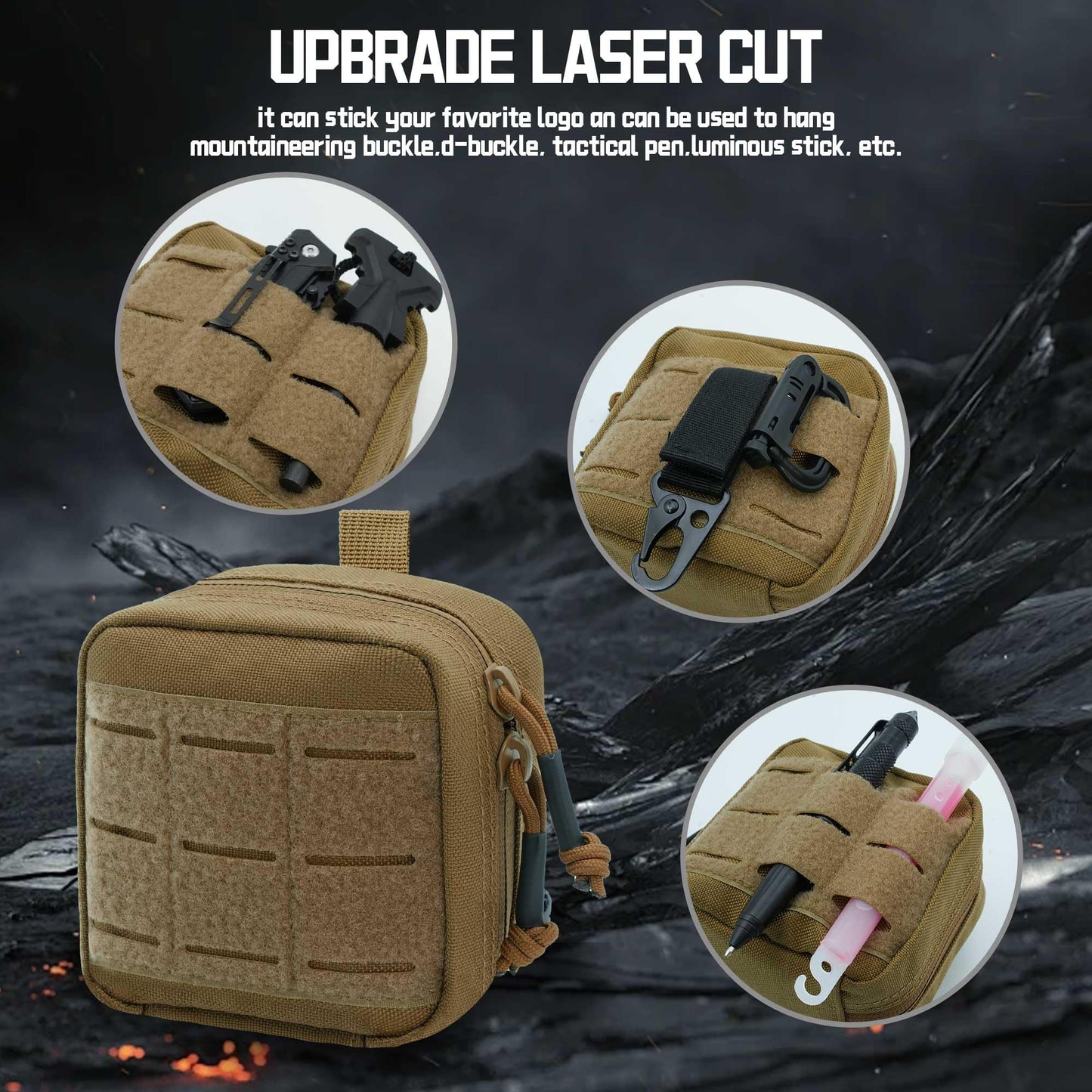 Tactical Molle Admin Panel Pouch Small, 2 Pack Utility Laser Cut EDC Tool Pouch Bag Horizontal Modular Pouches Include US Flag Patch