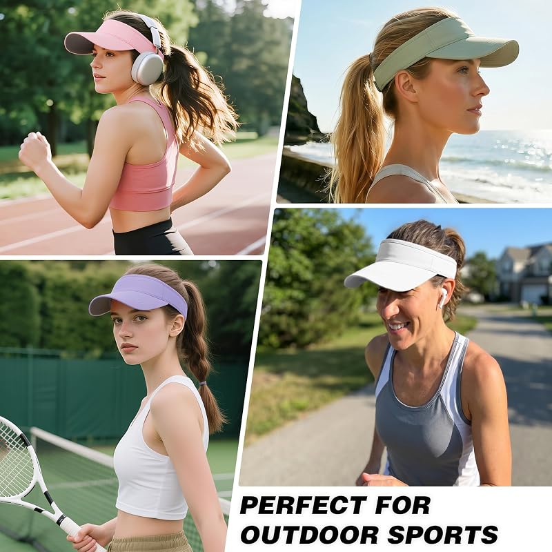 White Sun Visor Hat for Women - Adjustable Athletic Sports Visor