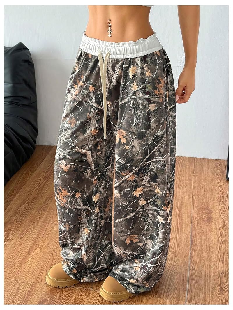 SOLY HUX Women's Camo Wide Leg Sweatpants - Green Camo, Medium