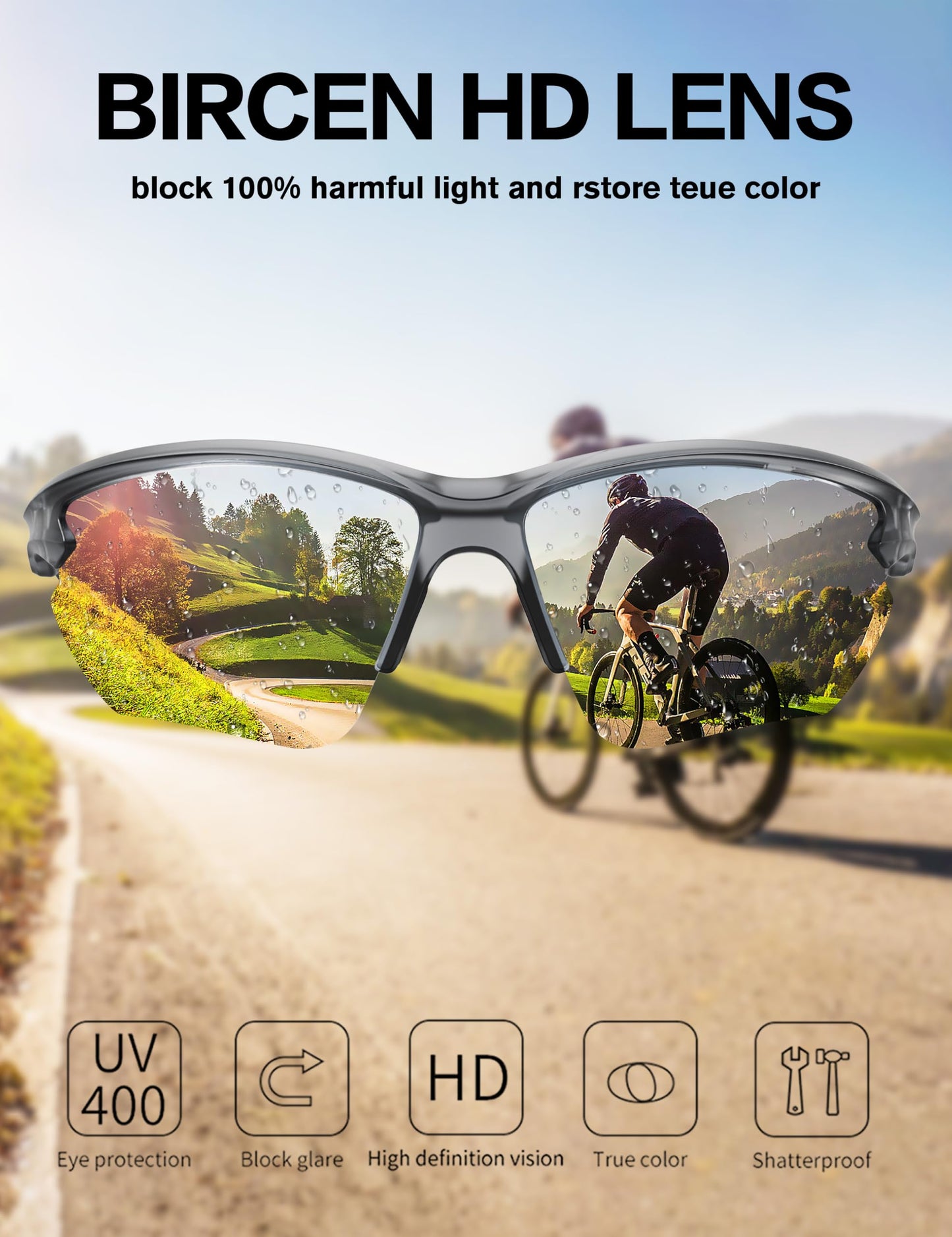 BIRCEN Polarized Sunglasses for Men: TR90 UV Protection Sunglasses Lightweight Sport Shades for Fishing Golf Trip
