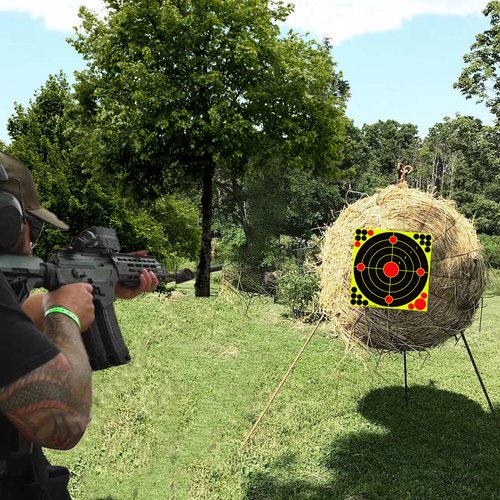 High-Visibility Splatter Adhesive Shooting Targets - Bright Fluorescent Yellow Stick-on Design for BB Guns, Airsoft, Rifles & Pistols - Indoor/Outdoor Range Use (10 Pack, 12x12 Inch)