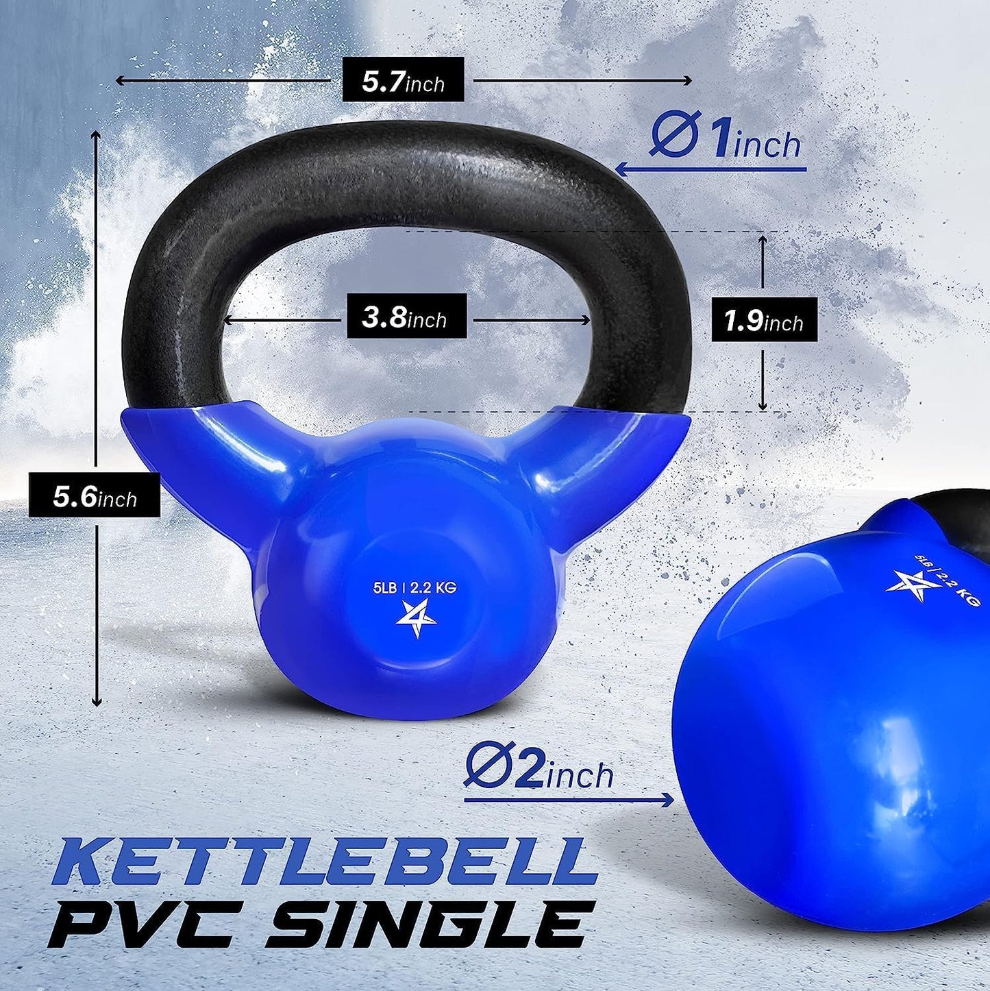 Yes4All Kettlebell, 5 lb Vinyl Coated Cast Iron Kettlebell Set of 2 for Home Gym Exercises, Heavy Weights Gym, Fitness, Full Body Workout Equipment, Push up, Grip, Strength Training - Blue