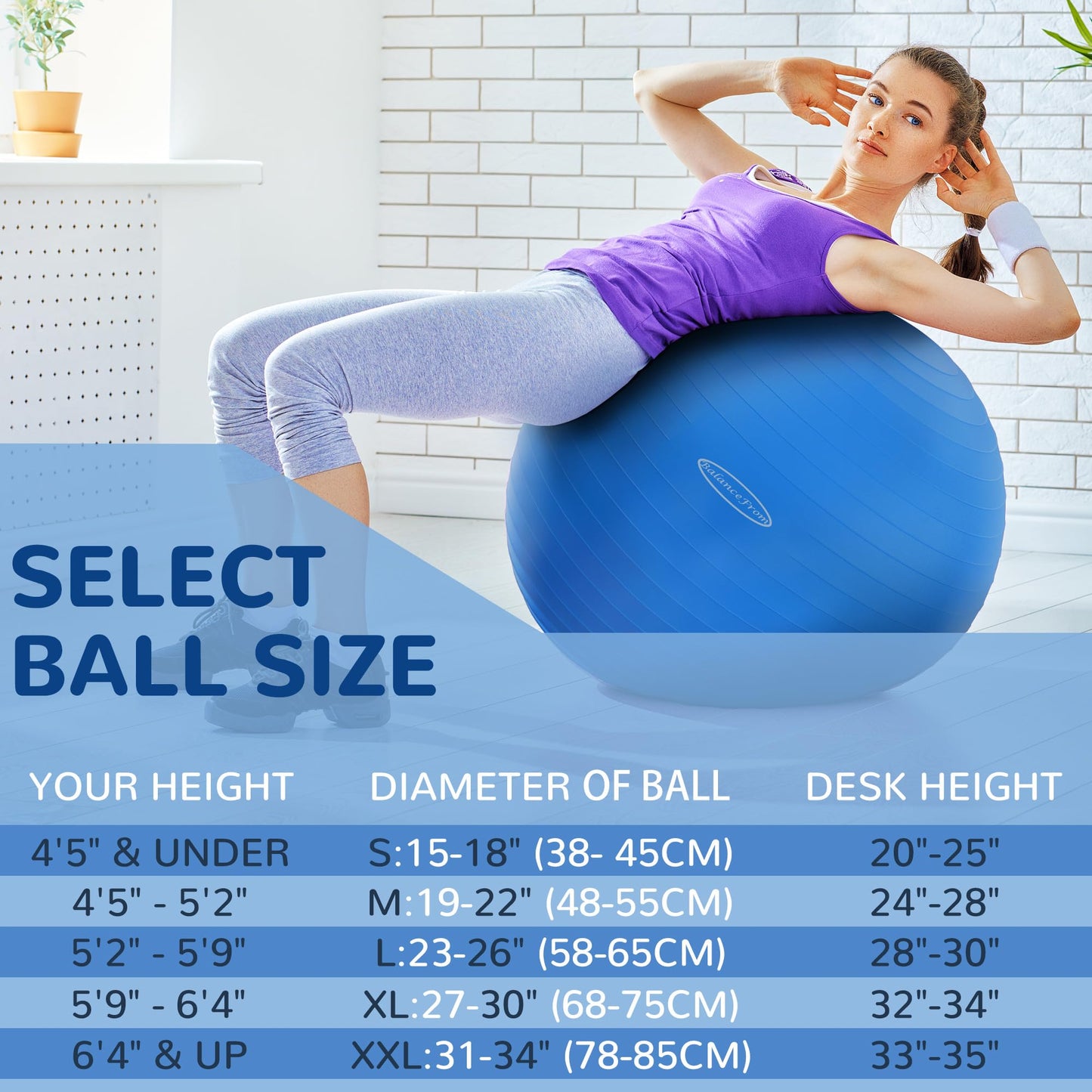 Fitvids Anti-Burst and Slip Resistant Exercise Ball Yoga Ball Fitness Ball Birthing Ball with Quick Pump, 2,000-Pound Capacity, Blue, 26-inch, L