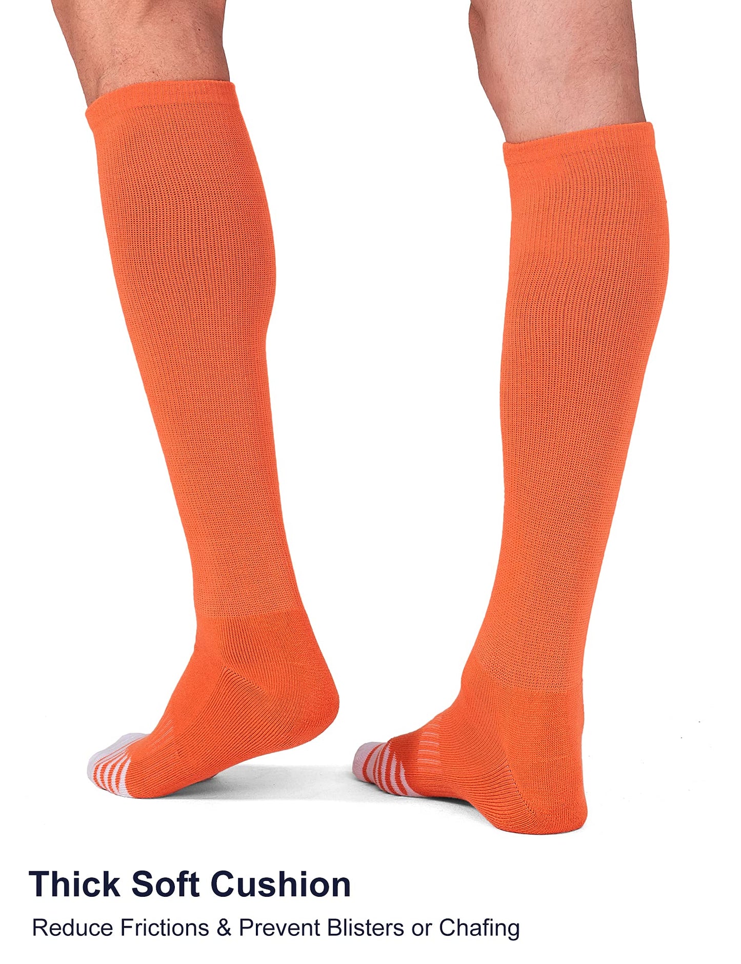 FITRELL 2 Pack Baseball Soccer Softball Socks for Kids Youth Men & Women Over-the-Calf Knee High Socks, Orange, Small
