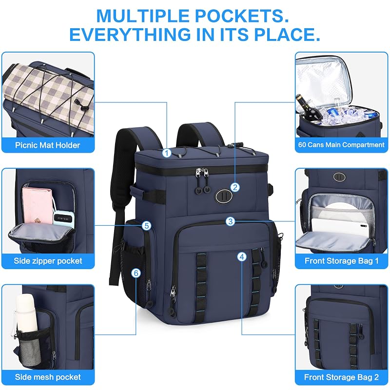 Dark Blue Large 37L Insulated Leak-Proof Cooler Backpack
