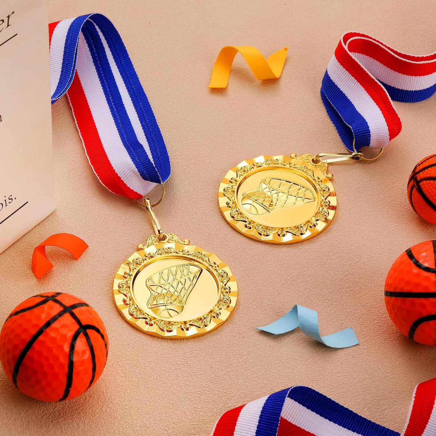 Misdary 36 Pcs Basketball Medals for Kids 2'' Gold Sports Awards Basketball Team Medals Bulk Trophy with Red White Blue Stripes Ribbon for Kids Sports Party Winner Gifts