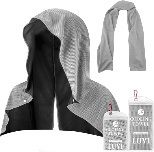 2 Pack Cooling Hoodie Towels Set, Cooling Towels for Neck and Face, Microfiber Soft Breathable Cooling Towel Bulk for Hot Weather, Gym, Sports, Yoga, Workout, Running, Golf, Camping, Hiking（Blue）
