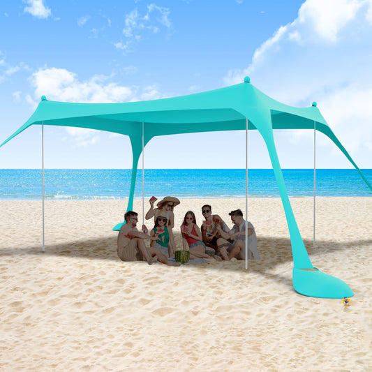 ihuan Beach Tent Sun Shelter 10X10FT UPF50+ with 4 Aluminum Foldable Poles, Easy Setup Outdoor Shade Canopy for 8 Person, Cool Cabana for Fishing, Family Trips, Backyard Picnics