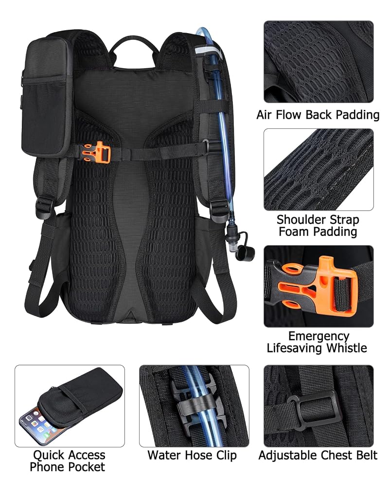 NOOLA 22L Hydration Backpack with 3L TPU Water Bladder - Black