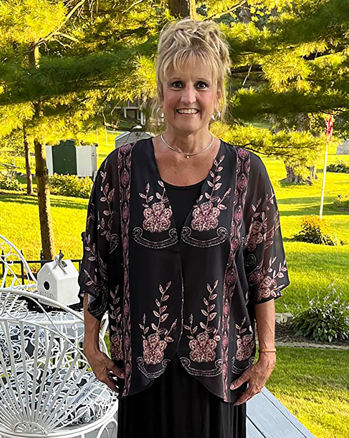 Kimono Cardigans Floral Womens Tops Dressy Casual Spring Cover ups Chiffon Open Front Shirts (BlackLace,XL)