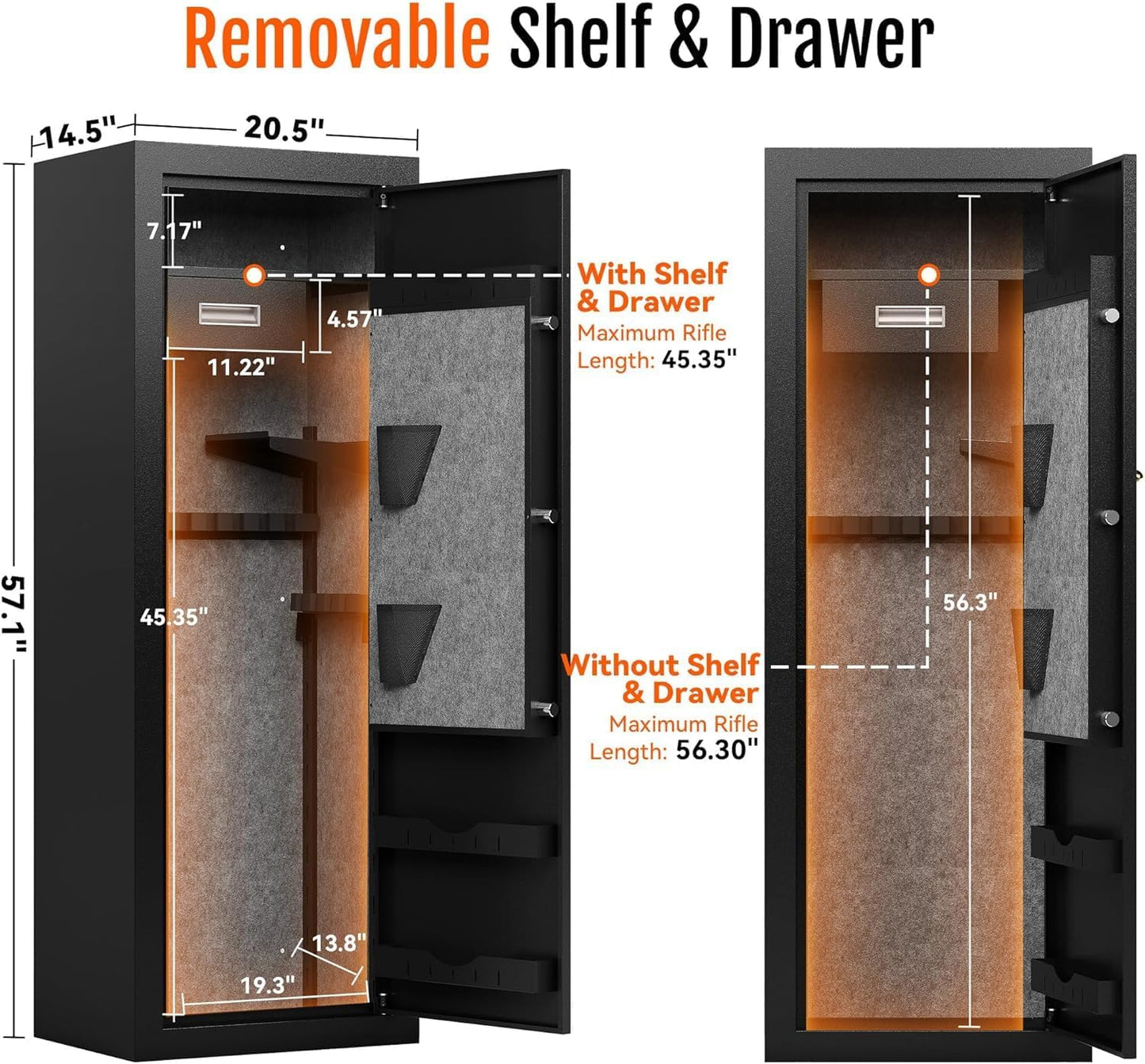 KAER 15 Biometric Gun Safe for Rifles and Pistols,Gun Cabinet with Fingerprint/Keypad/Key Access,Rifle Safe with Removable Shelf and Pistol Pocket.[No Assembly Required]