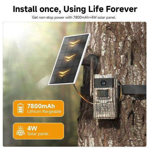 Trail Camera Unlimited Data Plan Cellular Trail Cameras 2K Live Feed 4G Game Camera Built in SIM Card Trail Cameras with Night Vision Motion Activated Waterproof IP66 Solar Cellular Security Camera