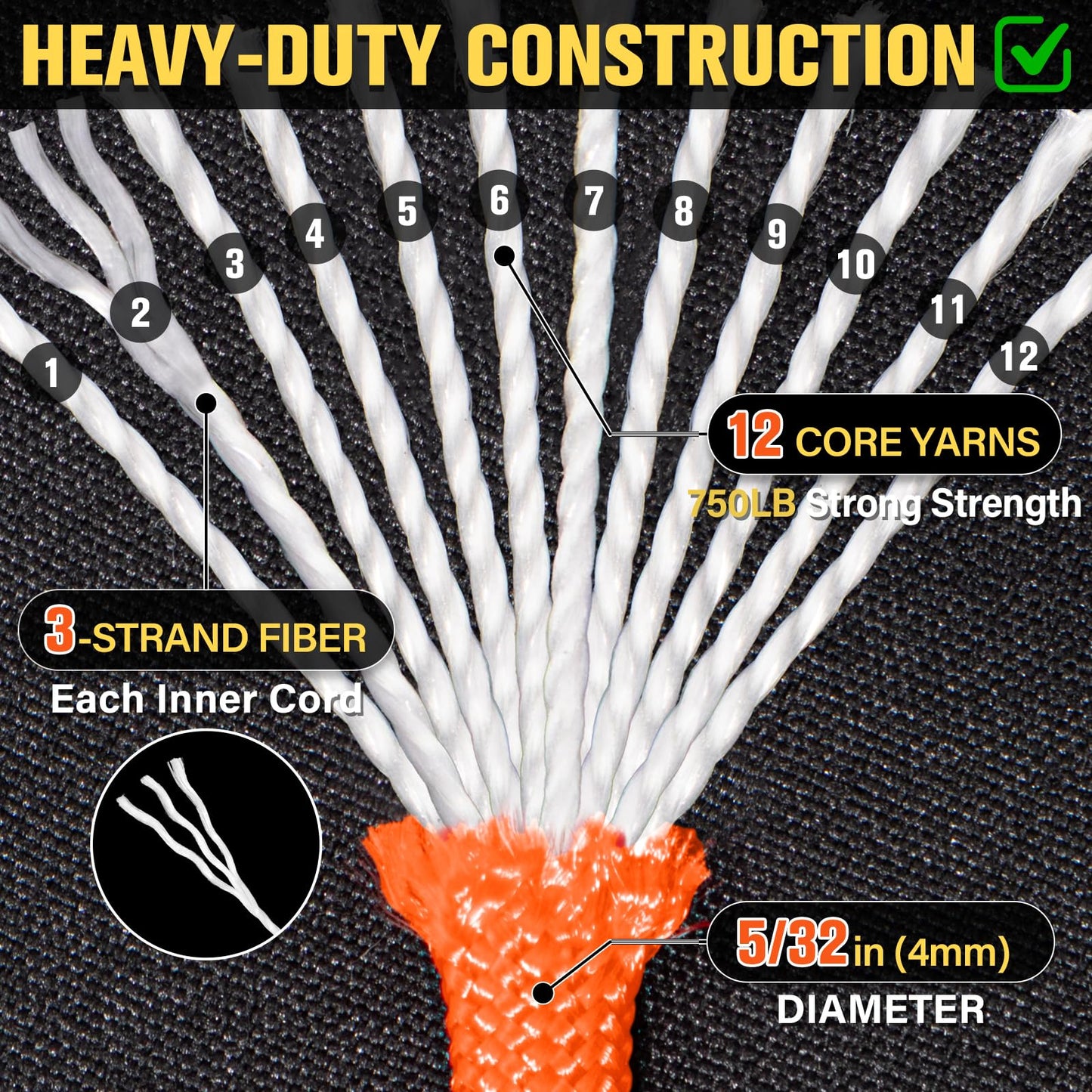 TRIBERION Paracord Rope 750 lb - 200ft 5/32" Parachute Cord 4MM 12-Strand para Cord - Heavy Duty Spool String for Survival,Camping Gear, Survival Bracelet, Clothesline - Orange