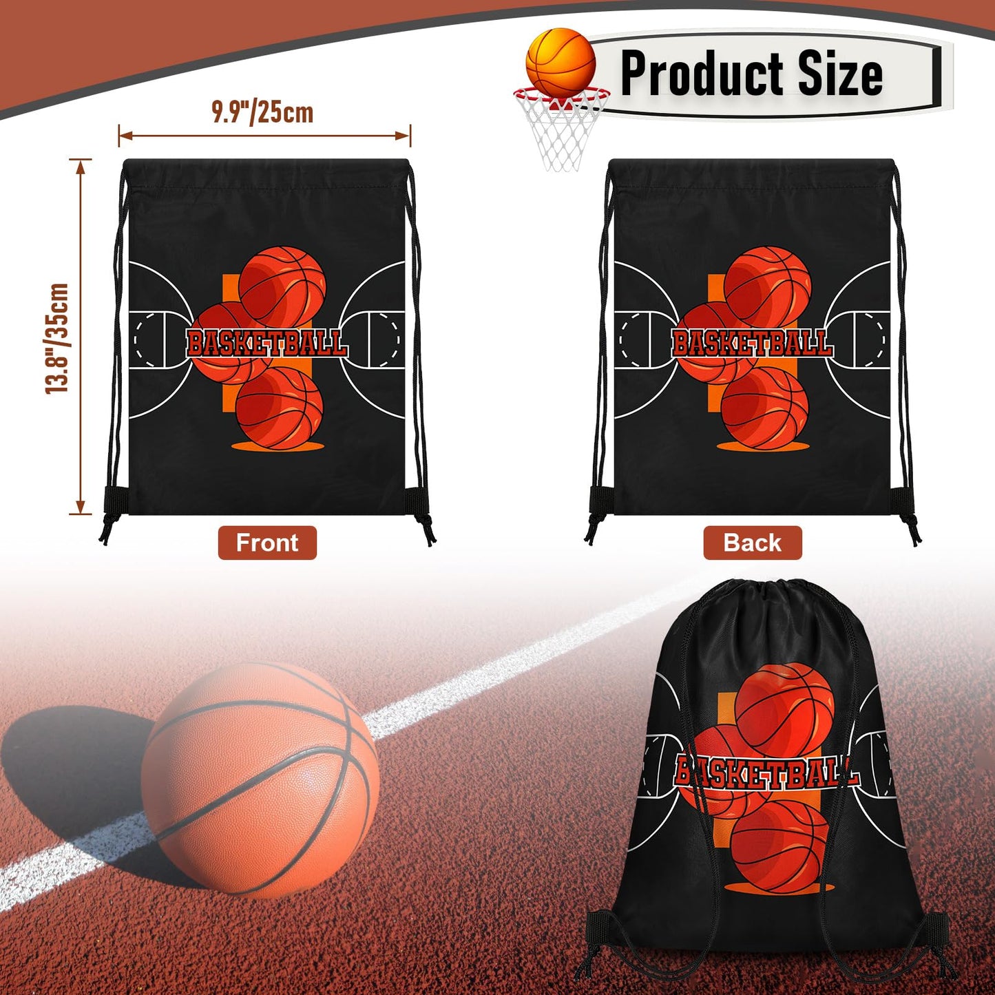 Grneric 18 Pcs Basketball Party Favor Bags Drawstring Bags Bulk Candy Goodie Bag Basketball Themed Presents for Sports Teams