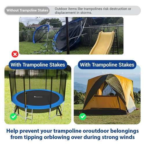 Trampoline Stakes Tent Garden Stake Heavy Duty Trampoline Parts Tent Canopies, Carports,Swing Sets Stake Corkscrew Shape Steel Stakes Anchor Kit,Bonus 4 Strong Belt,Black
