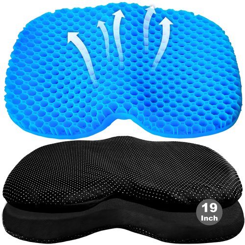 CHERAINTI Kayak Seat Cushion, 19 Inch Waterproof Gel Seat Cushion, Thicken Non-Slip Pressure Relief Pad with 2 Cloth Covers for Sit in Canoe Boat, Kayak Accessories for Fishing Rowing